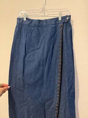 Don't Mess With Texas Vintage Denim Wrap Midi Skirt with Lacing Detail Size M
